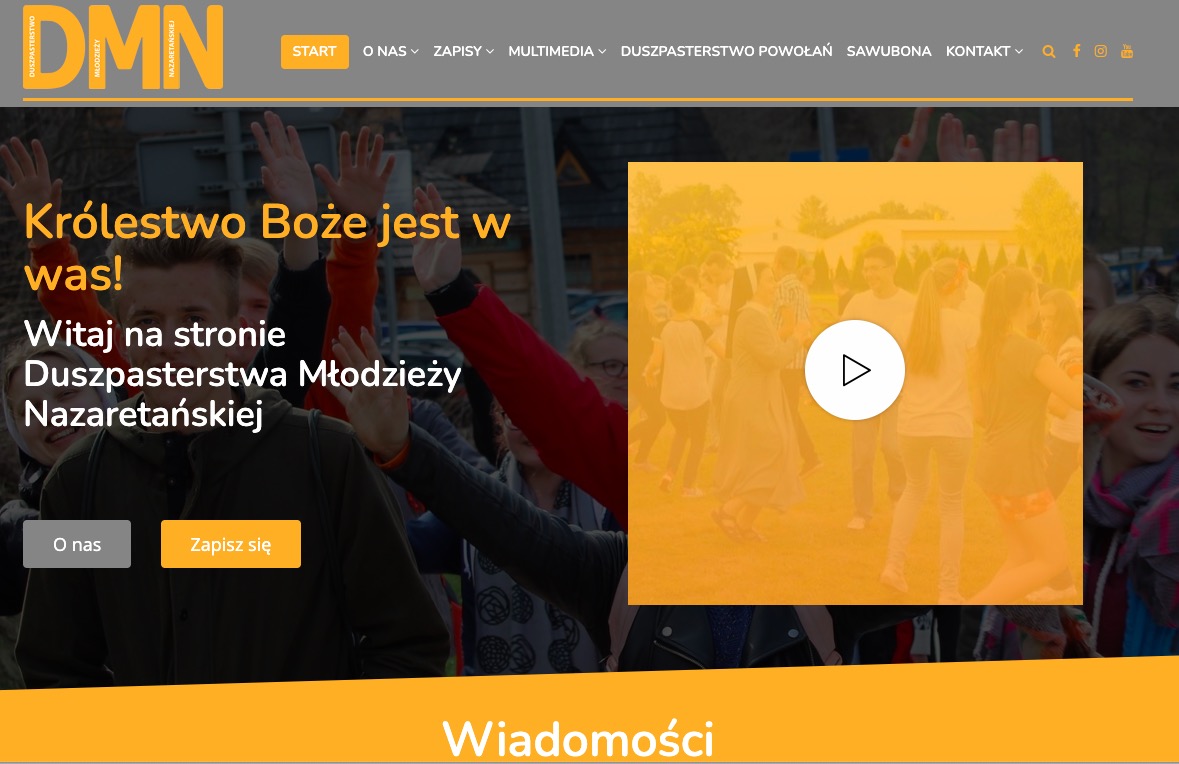 Strona internetowa dla Duszpasterstwa Młodzieży Nazaretańskiej z Warszawy
